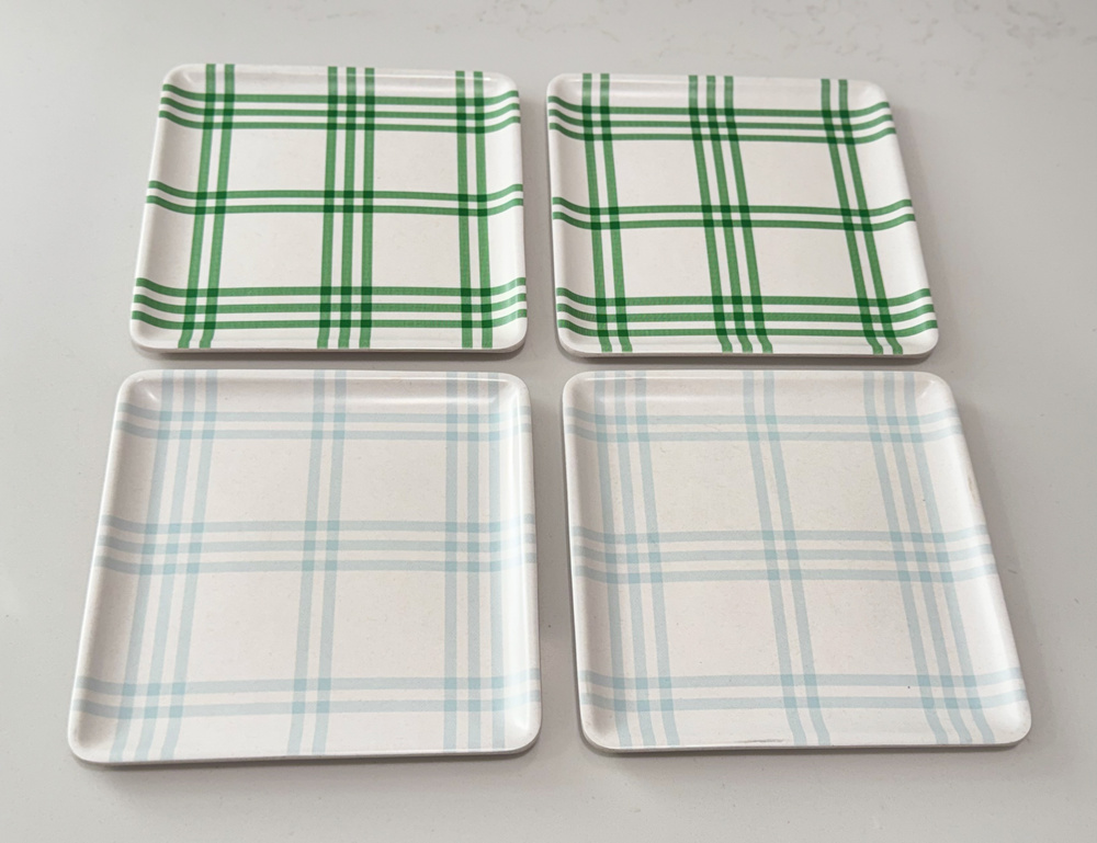 Hearth & Hand Magnolia Set 4 Melamine Green Plaid Square Salad Bread Side Plates